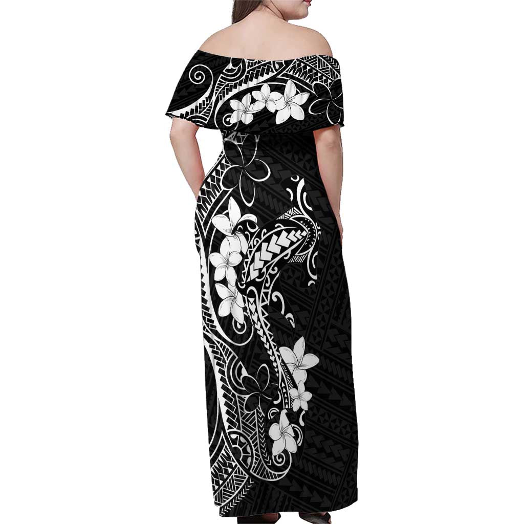 Black Hawaii Family Matching Off Shoulder Maxi Dress and Hawaiian Shirt Hammerhead Shark Tattoo Curve Polynesian LT14 - Polynesian Pride
