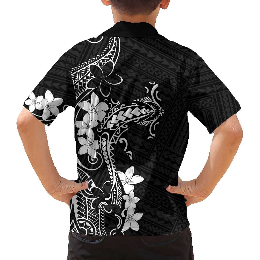 Black Hawaii Family Matching Off Shoulder Short Dress and Hawaiian Shirt Hammerhead Shark Tattoo Curve Polynesian LT14 - Polynesian Pride