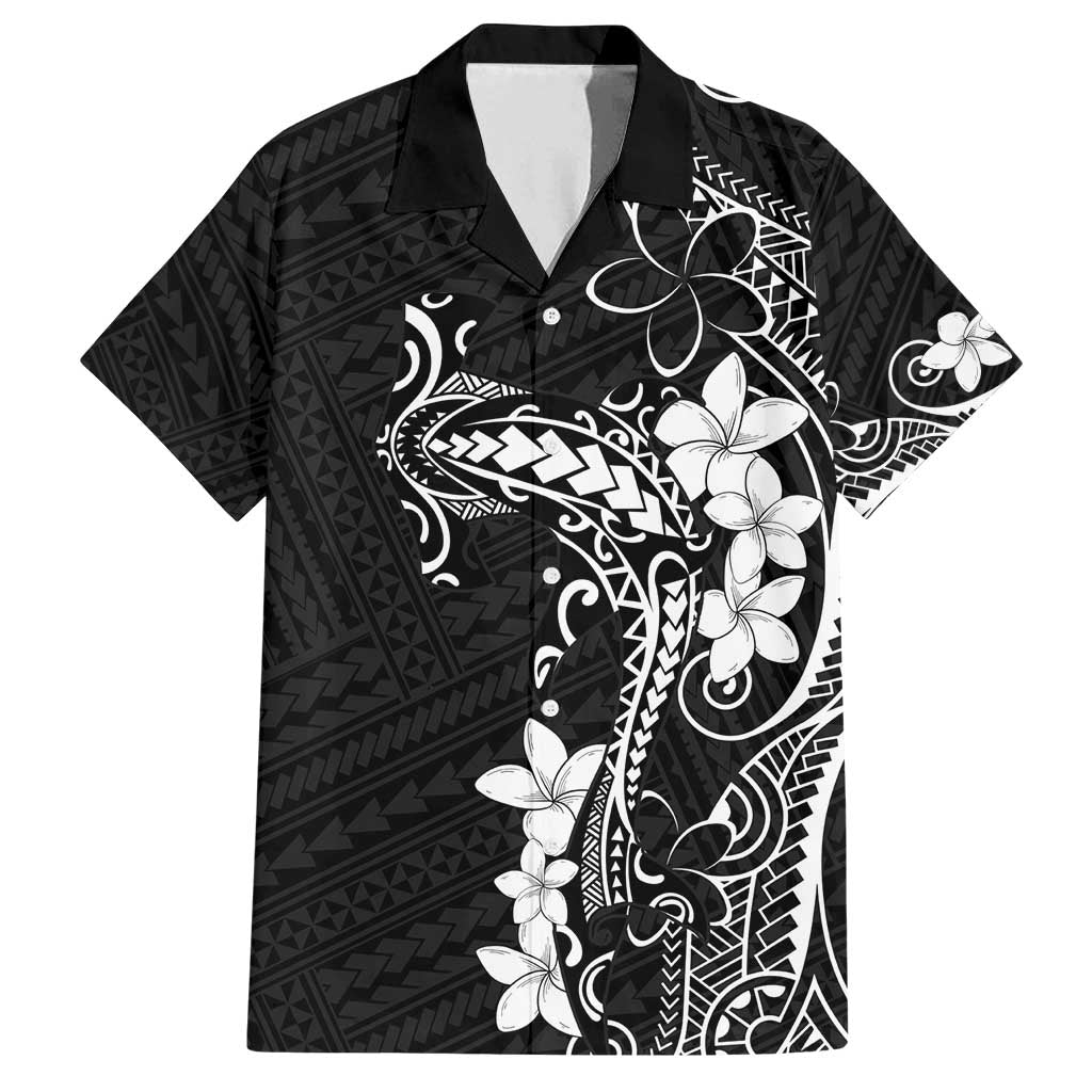 Black Hawaii Family Matching Off Shoulder Short Dress and Hawaiian Shirt Hammerhead Shark Tattoo Curve Polynesian LT14 Dad's Shirt - Short Sleeve Black - Polynesian Pride