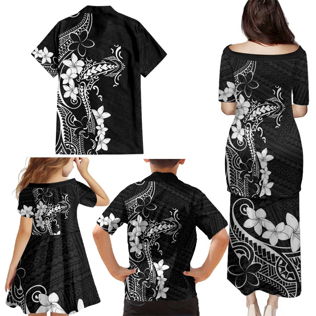 Black Hawaii Family Matching Puletasi and Hawaiian Shirt Hammerhead Shark Tattoo Curve Polynesian - Polynesian Pride