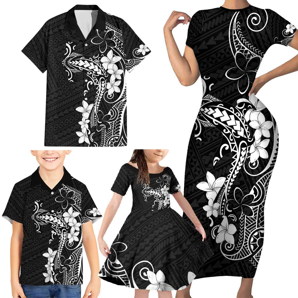 Black Hawaii Family Matching Short Sleeve Bodycon Dress and Hawaiian Shirt Hammerhead Shark Tattoo Curve Polynesian LT14 - Polynesian Pride