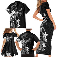 Black Hawaii Family Matching Short Sleeve Bodycon Dress and Hawaiian Shirt Hammerhead Shark Tattoo Curve Polynesian LT14 - Polynesian Pride