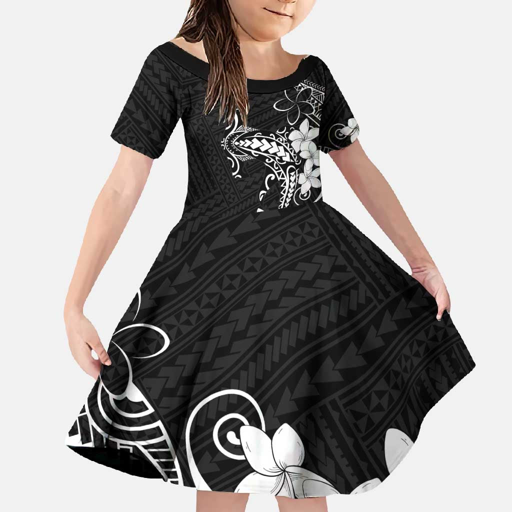 Black Hawaii Family Matching Summer Maxi Dress and Hawaiian Shirt Hammerhead Shark Tattoo Curve Polynesian LT14 Daughter's Dress Black - Polynesian Pride
