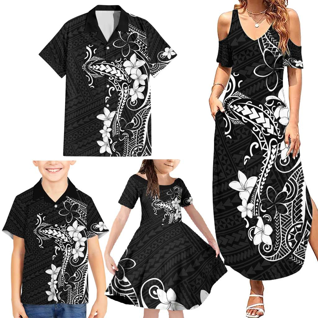 Black Hawaii Family Matching Summer Maxi Dress and Hawaiian Shirt Hammerhead Shark Tattoo Curve Polynesian LT14 - Polynesian Pride