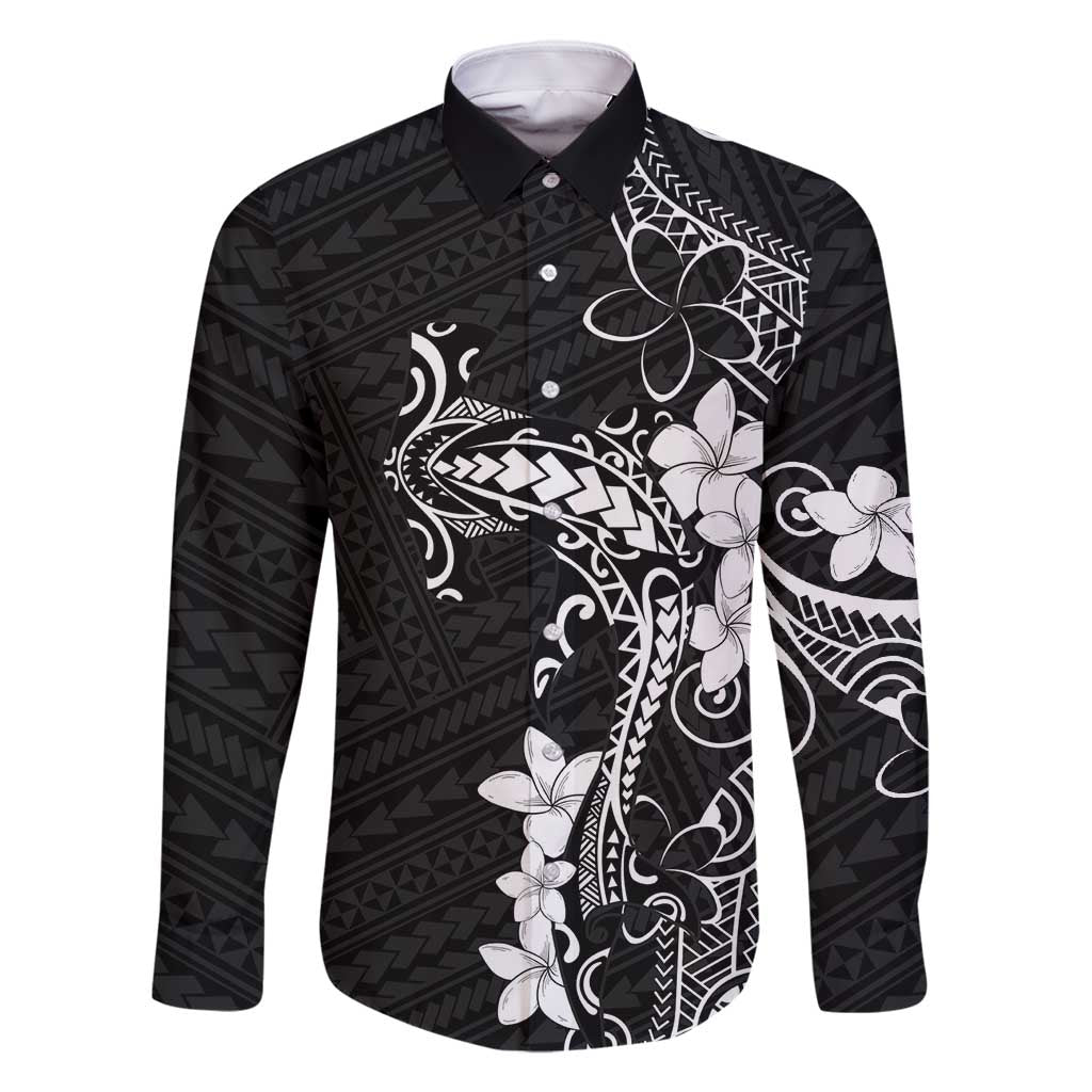 Black Hawaii Family Matching Summer Maxi Dress and Hawaiian Shirt Hammerhead Shark Tattoo Curve Polynesian LT14 Dad's Shirt - Long Sleeve Black - Polynesian Pride
