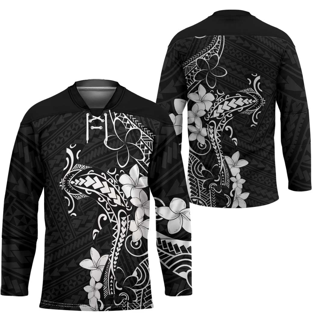Black Hawaii Hockey Jersey Hammerhead Shark Tattoo Curve Polynesian - Polynesian Pride