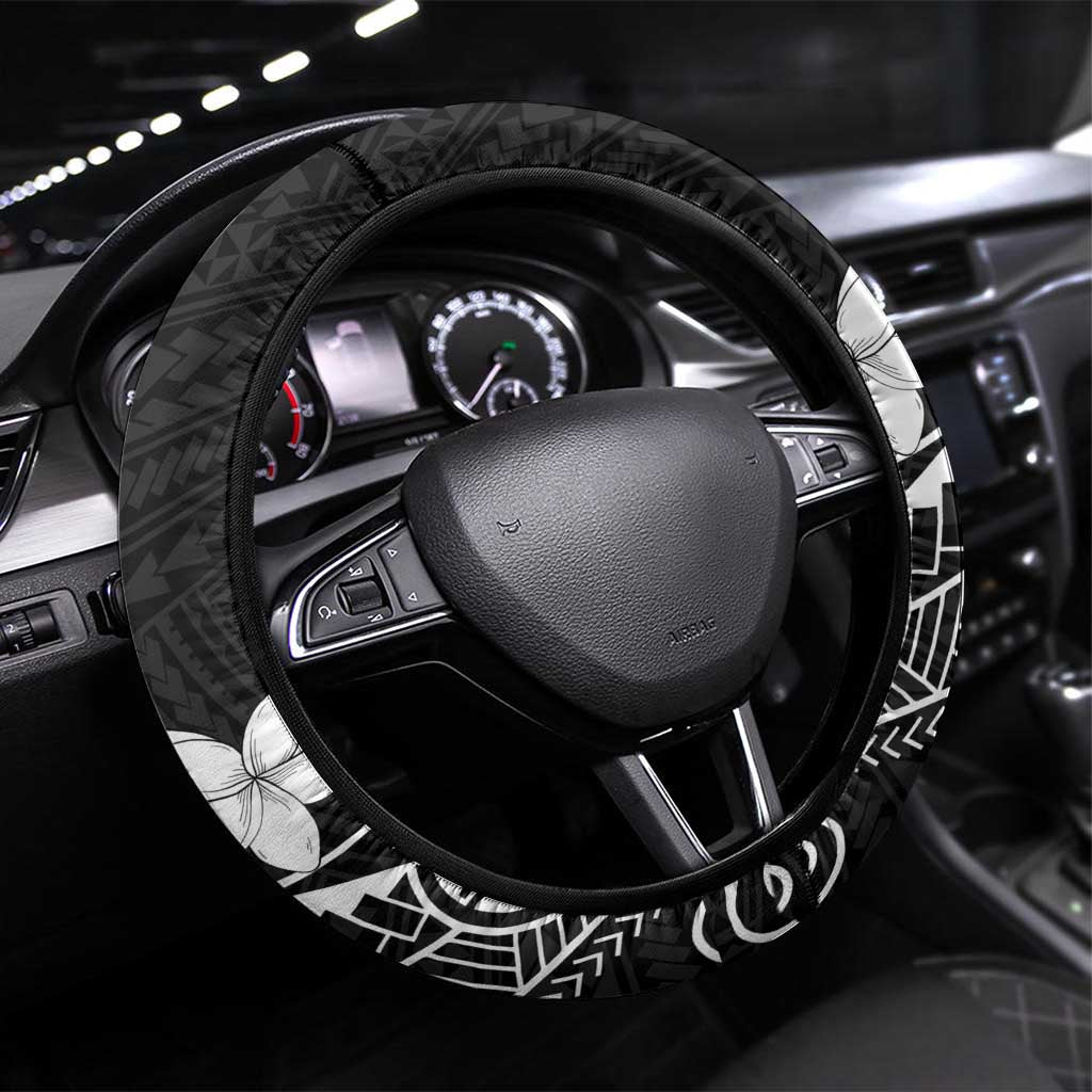 Black Hawaii Steering Wheel Cover Hammerhead Shark Tattoo Curve Polynesian - Polynesian Pride