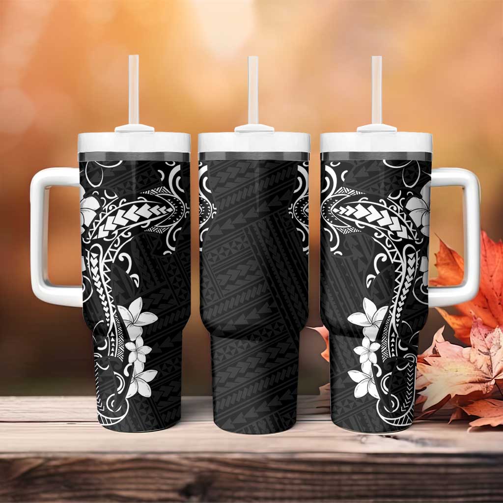 Black Hawaii Tumbler With Handle Hammerhead Shark Tattoo Curve Polynesian - Polynesian Pride