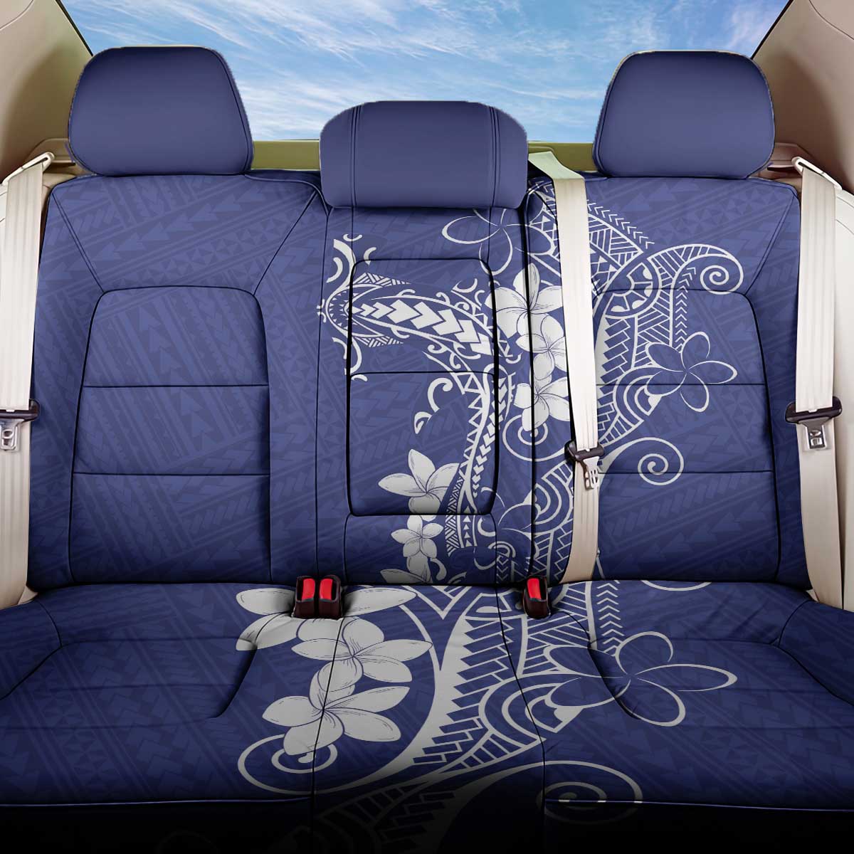 Blue Hawaii Back Car Seat Cover Hammerhead Shark Tattoo Curve Polynesian - Polynesian Pride