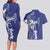 Blue Hawaii Couples Matching Long Sleeve Bodycon Dress and Hawaiian Shirt Hammerhead Shark Tattoo Curve Polynesian - Polynesian Pride