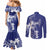 Blue Hawaii Couples Matching Mermaid Dress and Long Sleeve Button Shirt Hammerhead Shark Tattoo Curve Polynesian - Polynesian Pride