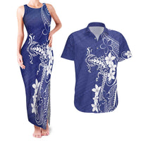 Blue Hawaii Couples Matching Tank Maxi Dress and Hawaiian Shirt Hammerhead Shark Tattoo Curve Polynesian - Polynesian Pride