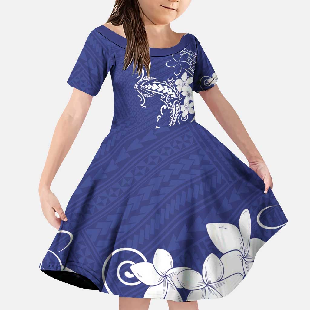 Blue Hawaii Family Matching Long Sleeve Bodycon Dress and Hawaiian Shirt Hammerhead Shark Tattoo Curve Polynesian LT14 Daughter's Dress Blue - Polynesian Pride