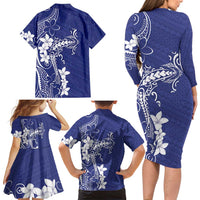 Blue Hawaii Family Matching Long Sleeve Bodycon Dress and Hawaiian Shirt Hammerhead Shark Tattoo Curve Polynesian LT14 - Polynesian Pride