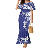 Blue Hawaii Family Matching Mermaid Dress and Hawaiian Shirt Hammerhead Shark Tattoo Curve Polynesian LT14 Mom's Dress Blue - Polynesian Pride