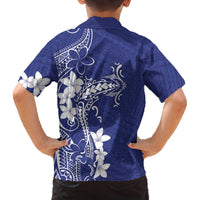 Blue Hawaii Family Matching Off The Shoulder Long Sleeve Dress and Hawaiian Shirt Hammerhead Shark Tattoo Curve Polynesian LT14 - Polynesian Pride