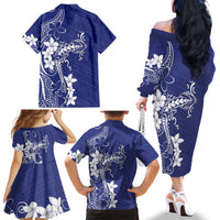 Blue Hawaii Family Matching Off The Shoulder Long Sleeve Dress and Hawaiian Shirt Hammerhead Shark Tattoo Curve Polynesian LT14 - Polynesian Pride