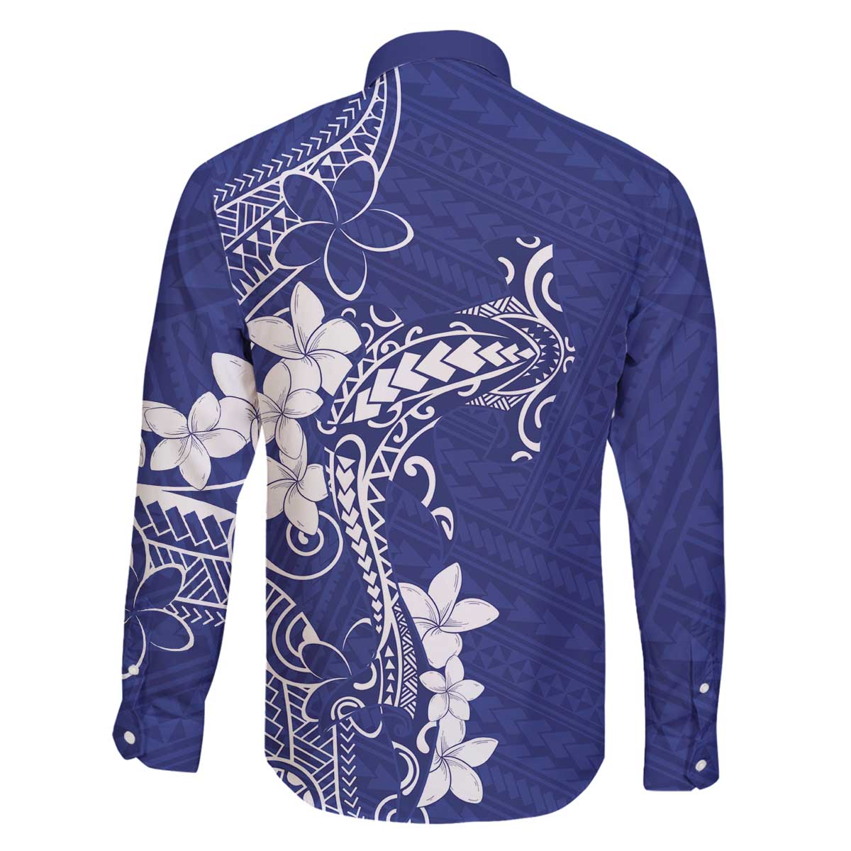 Blue Hawaii Family Matching Off The Shoulder Long Sleeve Dress and Hawaiian Shirt Hammerhead Shark Tattoo Curve Polynesian LT14 - Polynesian Pride