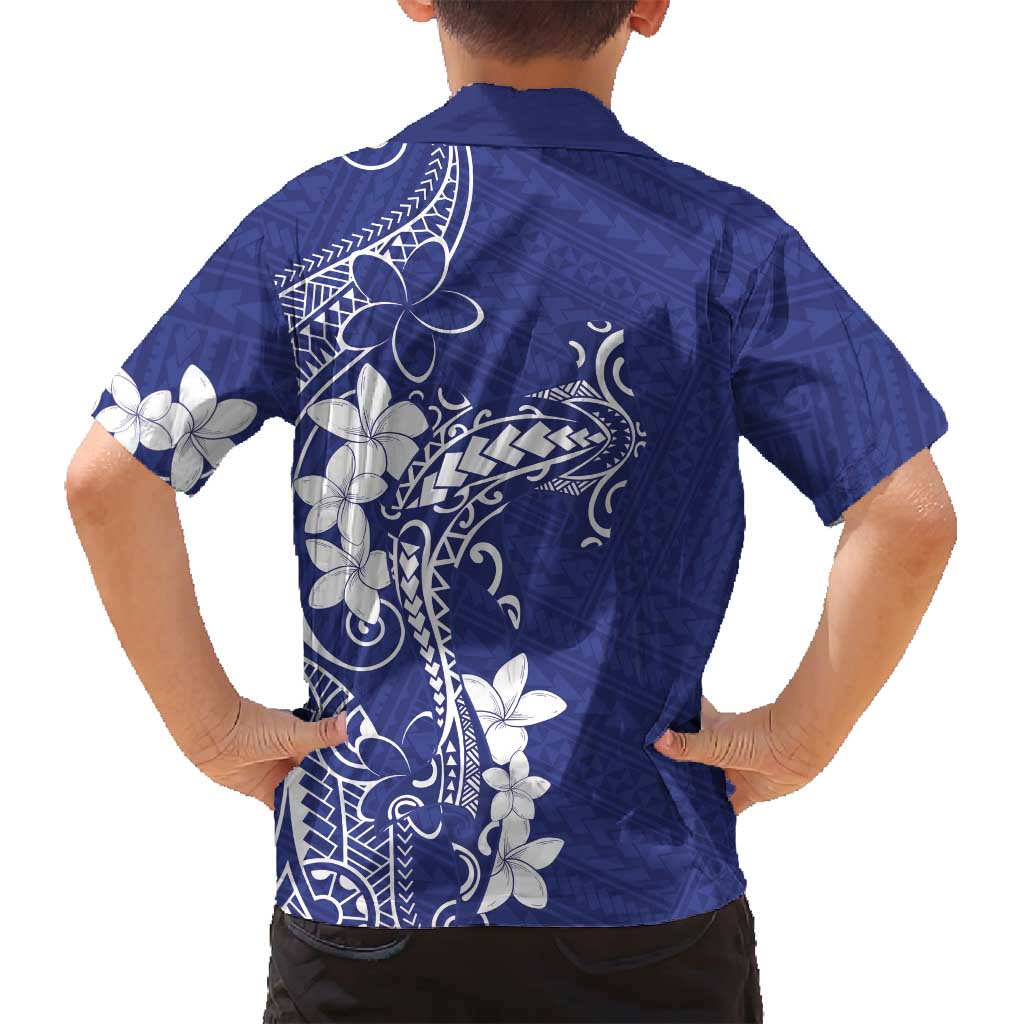 Blue Hawaii Family Matching Off Shoulder Short Dress and Hawaiian Shirt Hammerhead Shark Tattoo Curve Polynesian LT14 - Polynesian Pride