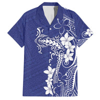 Blue Hawaii Family Matching Off Shoulder Short Dress and Hawaiian Shirt Hammerhead Shark Tattoo Curve Polynesian LT14 Dad's Shirt - Short Sleeve Blue - Polynesian Pride