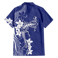Blue Hawaii Family Matching Off Shoulder Short Dress and Hawaiian Shirt Hammerhead Shark Tattoo Curve Polynesian LT14 - Polynesian Pride