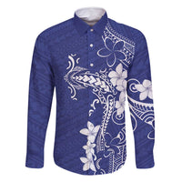 Blue Hawaii Family Matching Off Shoulder Short Dress and Hawaiian Shirt Hammerhead Shark Tattoo Curve Polynesian LT14 Dad's Shirt - Long Sleeve Blue - Polynesian Pride