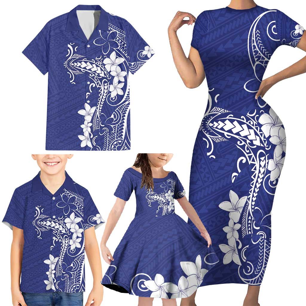 Blue Hawaii Family Matching Short Sleeve Bodycon Dress and Hawaiian Shirt Hammerhead Shark Tattoo Curve Polynesian LT14 - Polynesian Pride