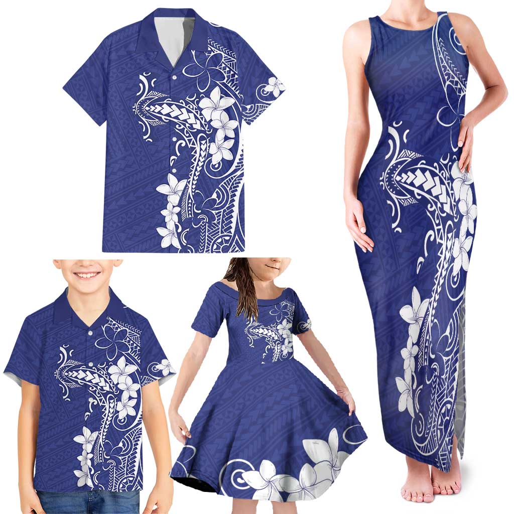 Blue Hawaii Family Matching Tank Maxi Dress and Hawaiian Shirt Hammerhead Shark Tattoo Curve Polynesian LT14 - Polynesian Pride