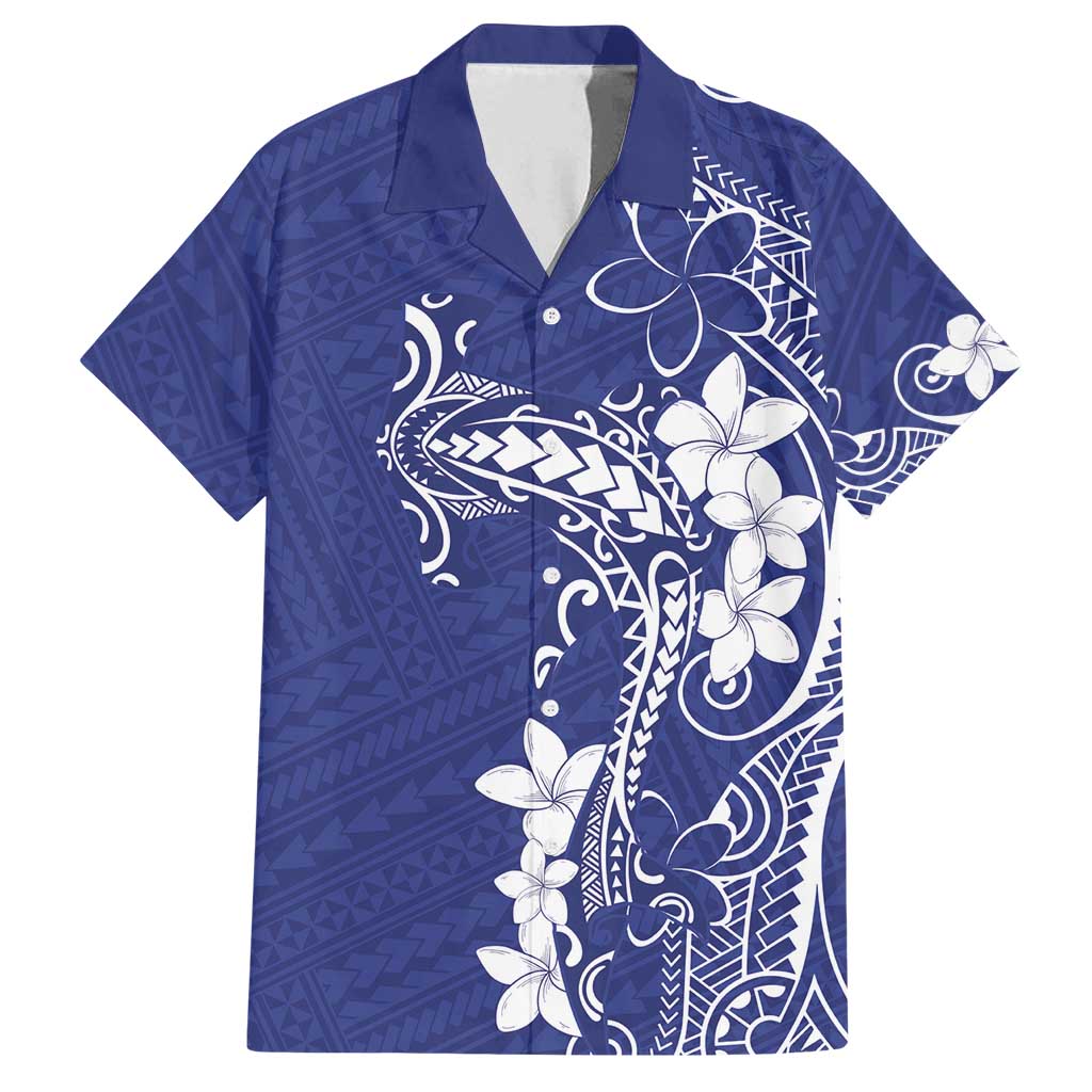 Blue Hawaii Family Matching Tank Maxi Dress and Hawaiian Shirt Hammerhead Shark Tattoo Curve Polynesian LT14 Dad's Shirt - Short Sleeve Blue - Polynesian Pride