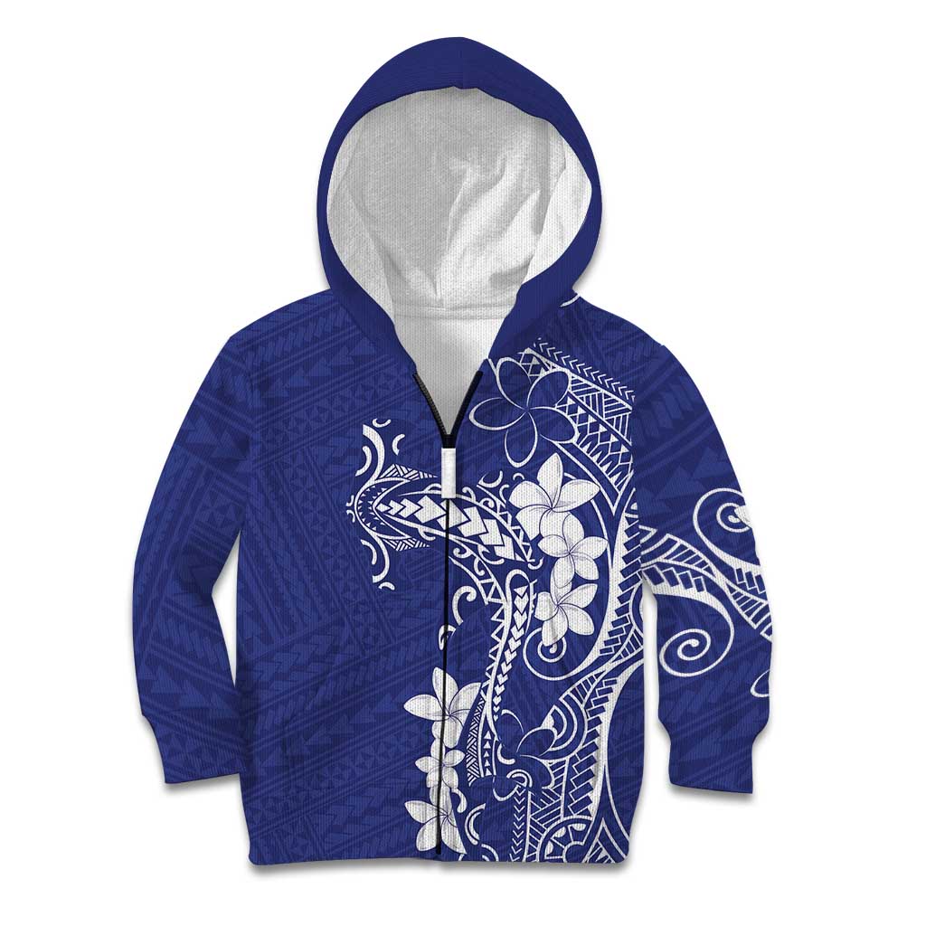 Blue Hawaii Kid Hoodie Hammerhead Shark Tattoo Curve Polynesian - Polynesian Pride