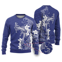 Blue Hawaii Ugly Christmas Sweater Hammerhead Shark Tattoo Curve Polynesian - Polynesian Pride