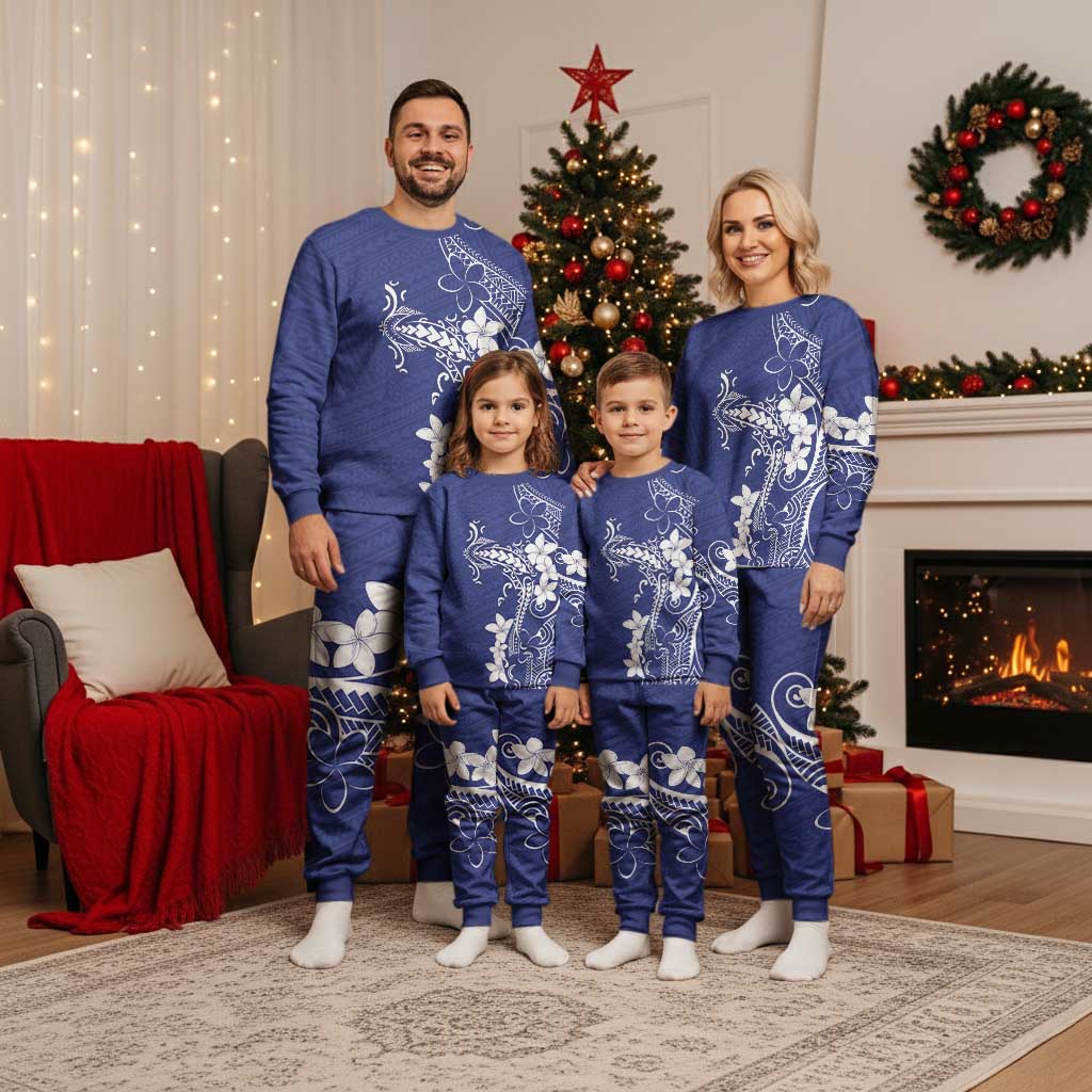 Blue Hawaii Christmas Pajama Set Hammerhead Shark Tattoo Curve Polynesian - Polynesian Pride