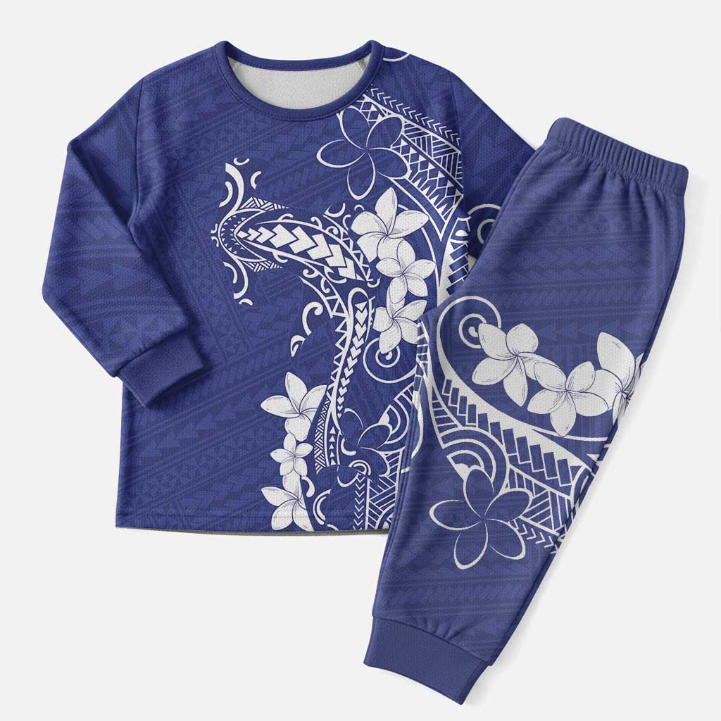 Blue Hawaii Christmas Pajama Set Hammerhead Shark Tattoo Curve Polynesian - Polynesian Pride