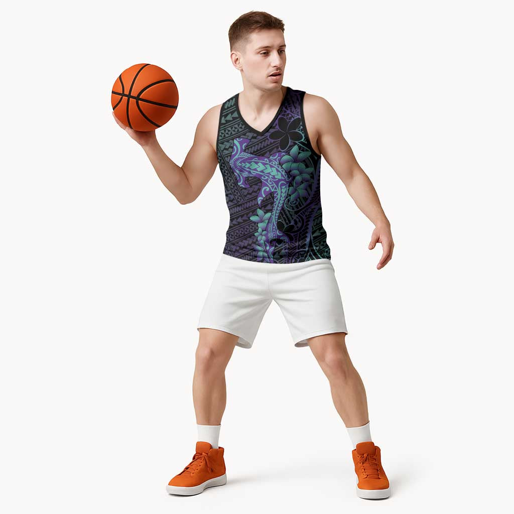 Purple Paradise Hawaii Basketball Jersey Hammerhead Shark Tattoo Curve Polynesian - Polynesian Pride