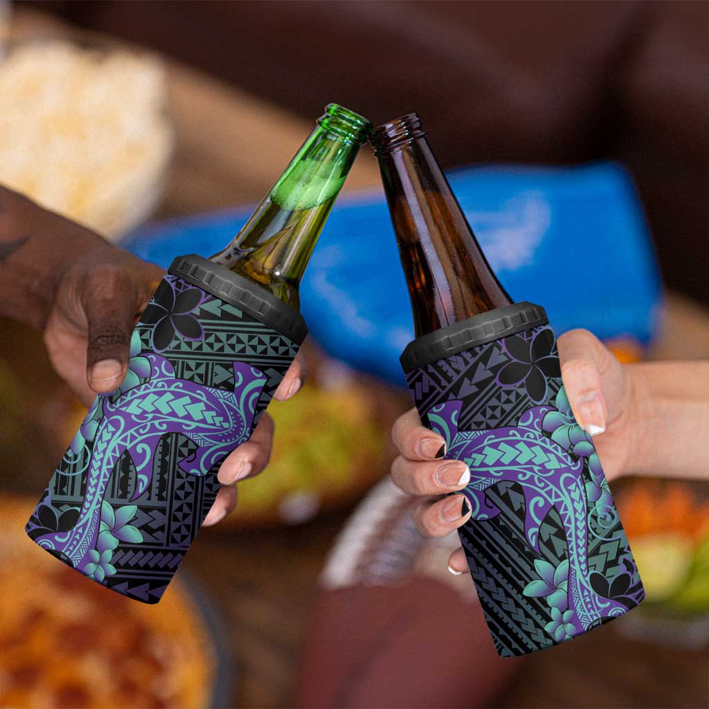 Purple Paradise Hawaii 4 in 1 Can Cooler Tumbler Hammerhead Shark Tattoo Curve Polynesian - Polynesian Pride