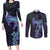 Purple Paradise Hawaii Couples Matching Long Sleeve Bodycon Dress and Long Sleeve Button Shirt Hammerhead Shark Tattoo Curve Polynesian - Polynesian Pride