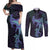 Purple Paradise Hawaii Couples Matching Off Shoulder Maxi Dress and Long Sleeve Button Shirt Hammerhead Shark Tattoo Curve Polynesian - Polynesian Pride