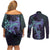 Purple Paradise Hawaii Couples Matching Off Shoulder Short Dress and Long Sleeve Button Shirt Hammerhead Shark Tattoo Curve Polynesian - Polynesian Pride