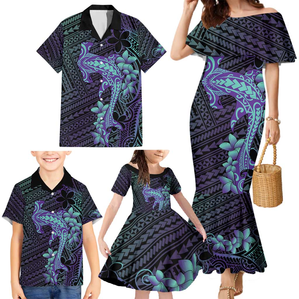 Purple Paradise Hawaii Family Matching Mermaid Dress and Hawaiian Shirt Hammerhead Shark Tattoo Curve Polynesian LT14 - Polynesian Pride