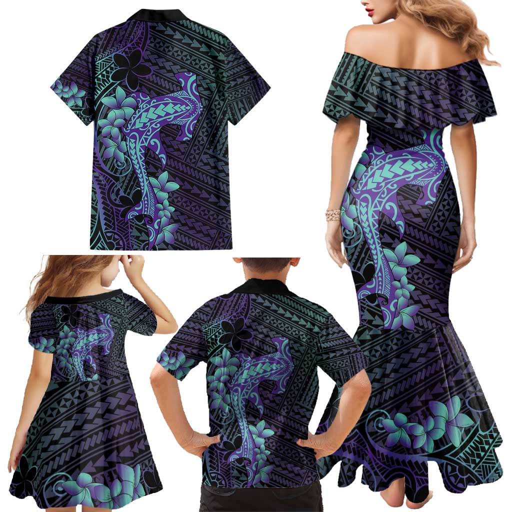 Purple Paradise Hawaii Family Matching Mermaid Dress and Hawaiian Shirt Hammerhead Shark Tattoo Curve Polynesian LT14 - Polynesian Pride
