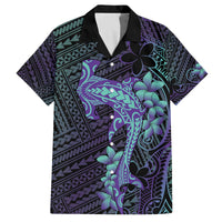Purple Paradise Hawaii Family Matching Off The Shoulder Long Sleeve Dress and Hawaiian Shirt Hammerhead Shark Tattoo Curve Polynesian LT14 Dad's Shirt - Short Sleeve Purple - Polynesian Pride