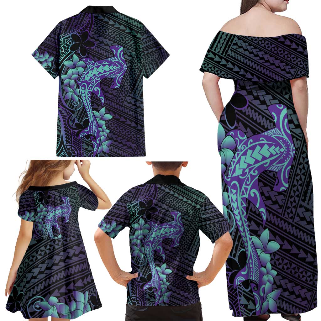 Purple Paradise Hawaii Family Matching Off Shoulder Maxi Dress and Hawaiian Shirt Hammerhead Shark Tattoo Curve Polynesian LT14 - Polynesian Pride