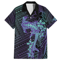 Purple Paradise Hawaii Family Matching Off Shoulder Maxi Dress and Hawaiian Shirt Hammerhead Shark Tattoo Curve Polynesian LT14 Dad's Shirt - Short Sleeve Purple - Polynesian Pride