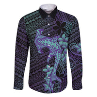 Purple Paradise Hawaii Family Matching Off Shoulder Maxi Dress and Hawaiian Shirt Hammerhead Shark Tattoo Curve Polynesian LT14 Dad's Shirt - Long Sleeve Purple - Polynesian Pride