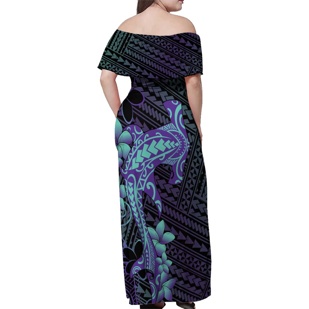 Purple Paradise Hawaii Family Matching Off Shoulder Maxi Dress and Hawaiian Shirt Hammerhead Shark Tattoo Curve Polynesian LT14 - Polynesian Pride