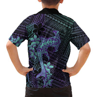 Purple Paradise Hawaii Family Matching Puletasi and Hawaiian Shirt Hammerhead Shark Tattoo Curve Polynesian LT14 - Polynesian Pride
