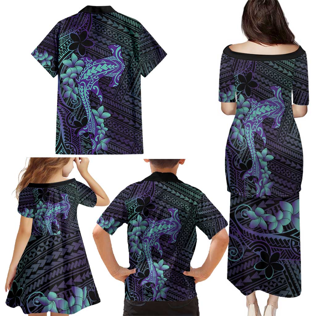 Purple Paradise Hawaii Family Matching Puletasi and Hawaiian Shirt Hammerhead Shark Tattoo Curve Polynesian LT14 - Polynesian Pride