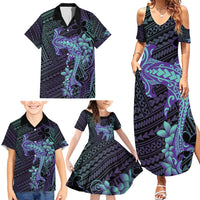 Purple Paradise Hawaii Family Matching Summer Maxi Dress and Hawaiian Shirt Hammerhead Shark Tattoo Curve Polynesian LT14 - Polynesian Pride