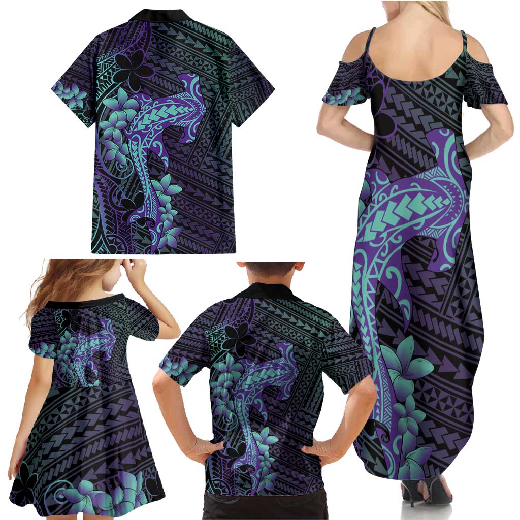 Purple Paradise Hawaii Family Matching Summer Maxi Dress and Hawaiian Shirt Hammerhead Shark Tattoo Curve Polynesian LT14 - Polynesian Pride
