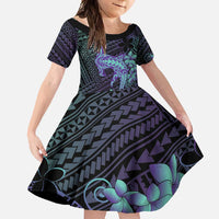 Purple Paradise Hawaii Family Matching Tank Maxi Dress and Hawaiian Shirt Hammerhead Shark Tattoo Curve Polynesian LT14 Daughter's Dress Purple - Polynesian Pride
